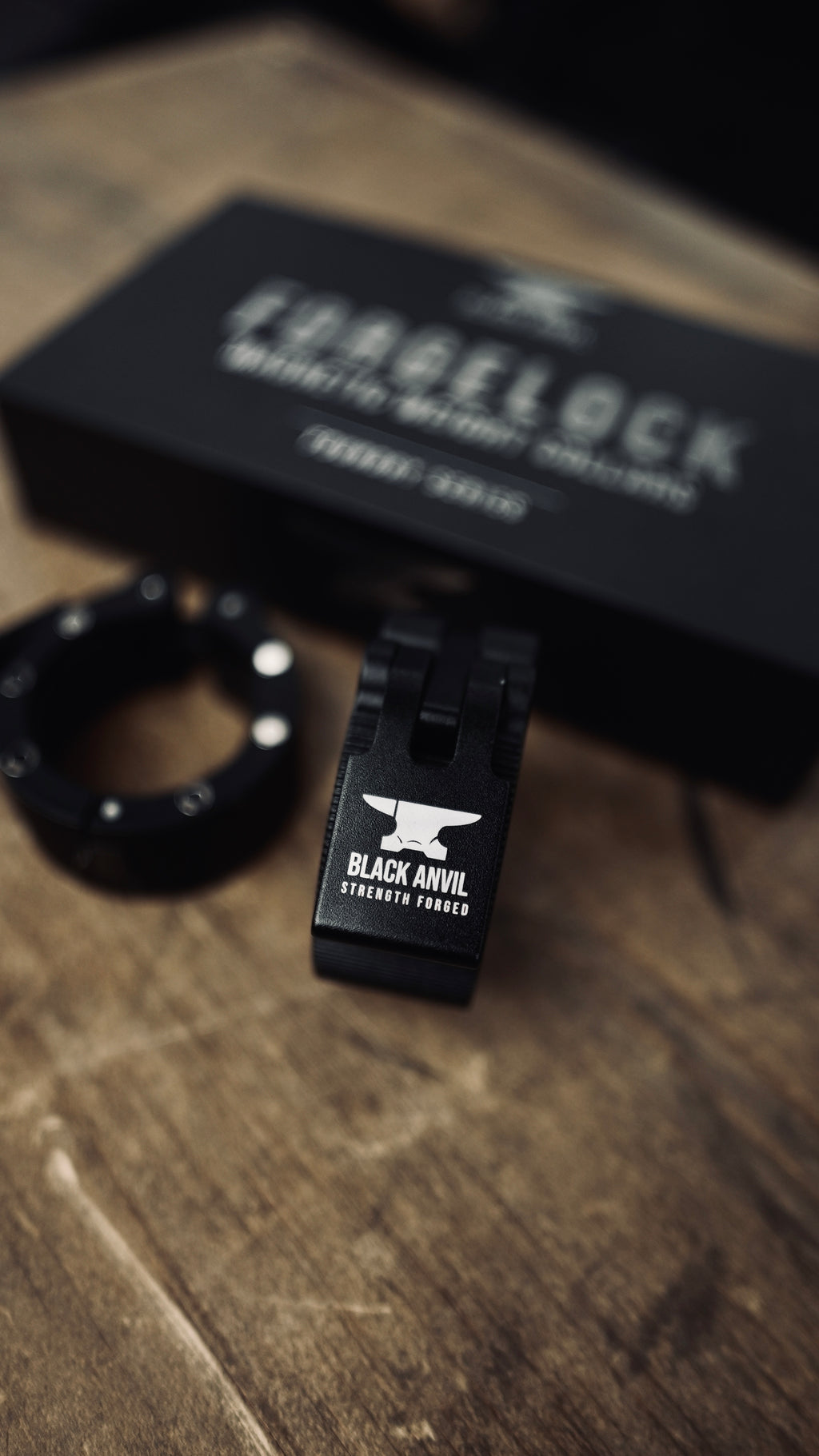 Black Anvil ForgeLock collar lever logo detail